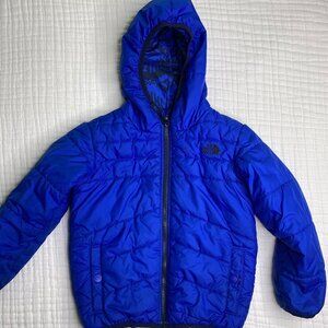 Boys North Face Reversible Jacket Coat Blue Solid/Blue Print XXS 5